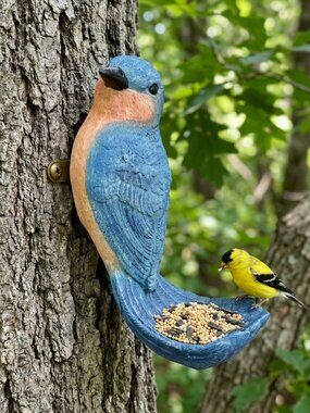 Bluebird Statue Birdfeeder Bird Seed Resin Patio Lawn Garden Home Decor NEW